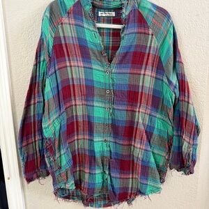Free People Plaid Button-Up Shirt- S